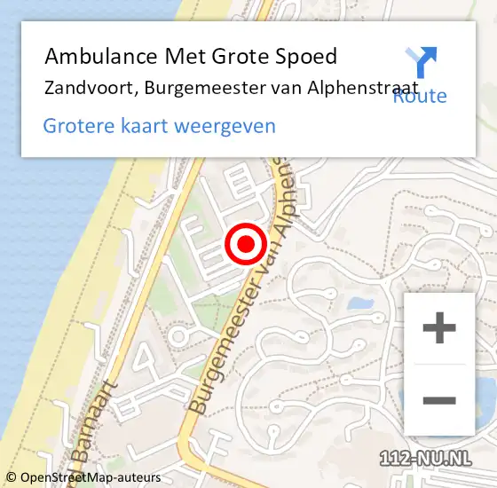 Locatie op kaart van de 112 melding: Ambulance Met Grote Spoed Naar Zandvoort, Burgemeester van Alphenstraat op 18 maart 2024 16:11