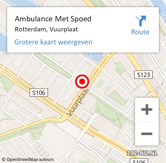Locatie op kaart van de 112 melding: Ambulance Met Spoed Naar Rotterdam, Vuurplaat op 18 maart 2024 16:21