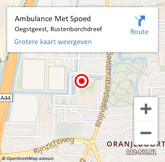 Locatie op kaart van de 112 melding: Ambulance Met Spoed Naar Oegstgeest, Rustenborchdreef op 18 maart 2024 16:24