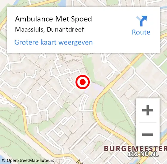 Locatie op kaart van de 112 melding: Ambulance Met Spoed Naar Maassluis, Dunantdreef op 18 maart 2024 17:04