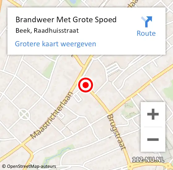 Locatie op kaart van de 112 melding: Brandweer Met Grote Spoed Naar Beek, Raadhuisstraat op 18 maart 2024 17:11