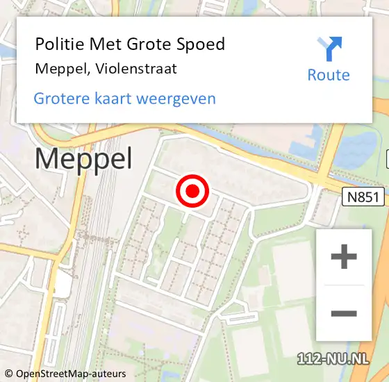 Locatie op kaart van de 112 melding: Politie Met Grote Spoed Naar Meppel, Violenstraat op 18 maart 2024 17:23