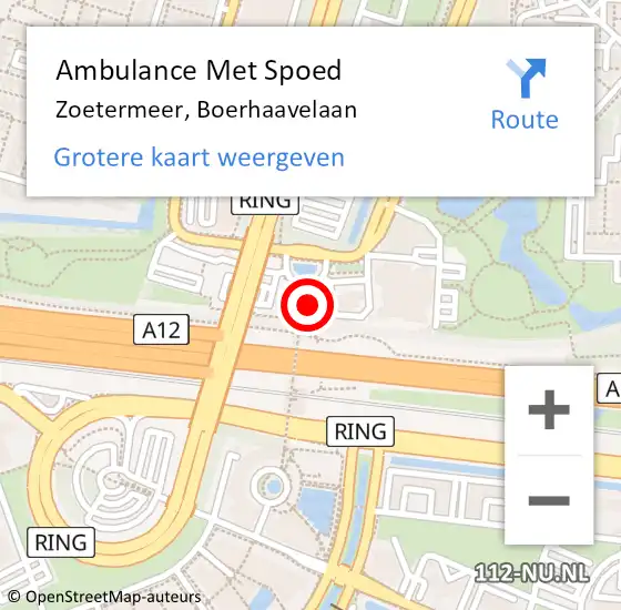 Locatie op kaart van de 112 melding: Ambulance Met Spoed Naar Zoetermeer, Boerhaavelaan op 18 maart 2024 17:52
