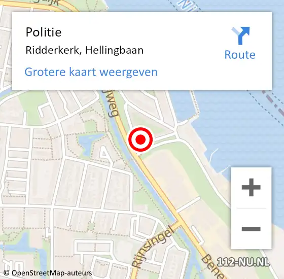 Locatie op kaart van de 112 melding: Politie Ridderkerk, Hellingbaan op 18 maart 2024 18:08