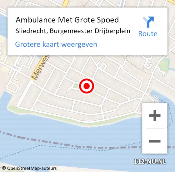 Locatie op kaart van de 112 melding: Ambulance Met Grote Spoed Naar Sliedrecht, Burgemeester Drijberplein op 18 maart 2024 18:20