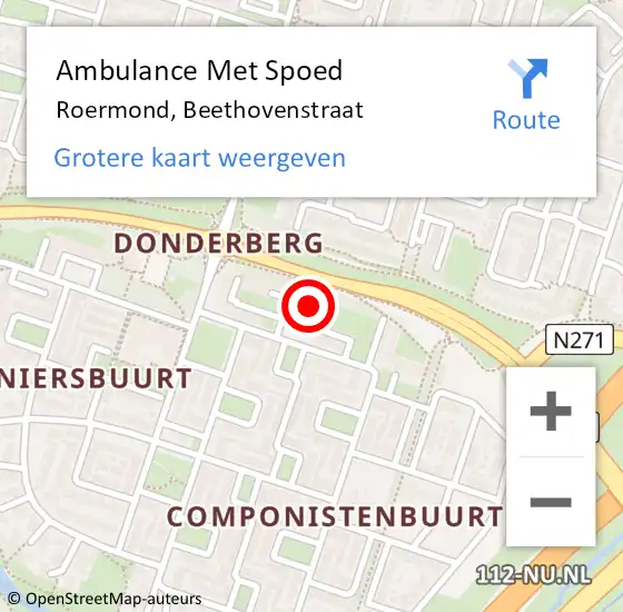 Locatie op kaart van de 112 melding: Ambulance Met Spoed Naar Roermond, Beethovenstraat op 18 maart 2024 18:49