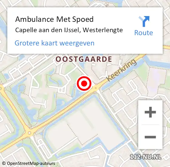 Locatie op kaart van de 112 melding: Ambulance Met Spoed Naar Capelle aan den IJssel, Westerlengte op 18 maart 2024 18:50