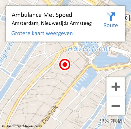 Locatie op kaart van de 112 melding: Ambulance Met Spoed Naar Amsterdam, Nieuwezijds Armsteeg op 18 maart 2024 19:04