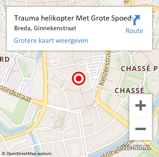 Locatie op kaart van de 112 melding: Trauma helikopter Met Grote Spoed Naar Breda, Ginnekenstraat op 18 maart 2024 19:12
