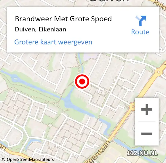 Locatie op kaart van de 112 melding: Brandweer Met Grote Spoed Naar Duiven, Eikenlaan op 18 maart 2024 19:31