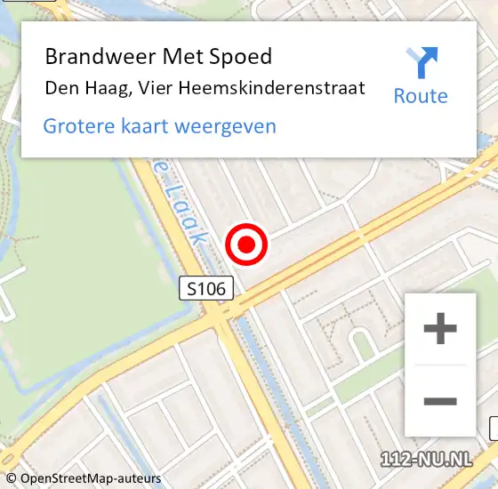 Locatie op kaart van de 112 melding: Brandweer Met Spoed Naar Den Haag, Vier Heemskinderenstraat op 18 maart 2024 19:38