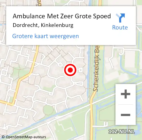 Locatie op kaart van de 112 melding: Ambulance Met Zeer Grote Spoed Naar Dordrecht, Kinkelenburg op 18 maart 2024 19:48