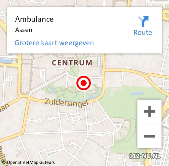 Locatie op kaart van de 112 melding: Ambulance Assen op 18 maart 2024 20:20