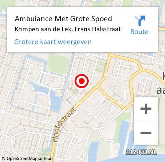 Locatie op kaart van de 112 melding: Ambulance Met Grote Spoed Naar Krimpen aan de Lek, Frans Halsstraat op 18 maart 2024 20:26