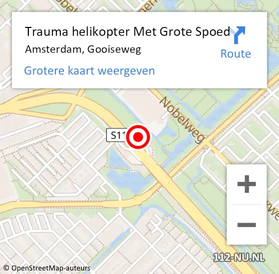 Locatie op kaart van de 112 melding: Trauma helikopter Met Grote Spoed Naar Amsterdam, Gooiseweg op 18 maart 2024 21:06