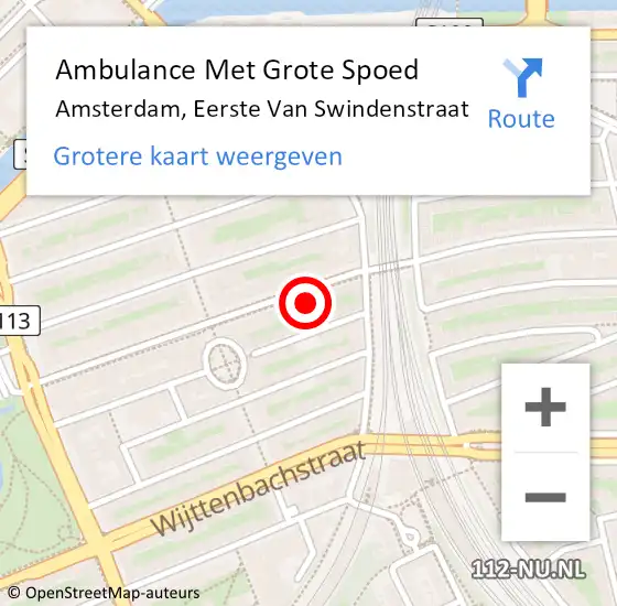 Locatie op kaart van de 112 melding: Ambulance Met Grote Spoed Naar Amsterdam, Eerste Van Swindenstraat op 18 maart 2024 21:11