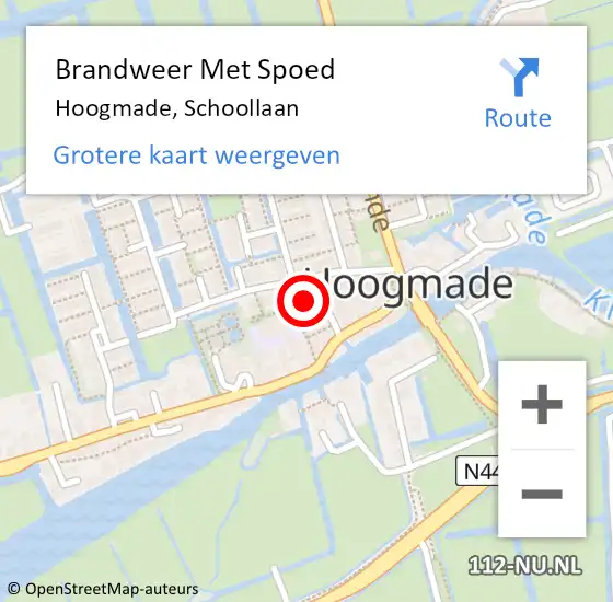 Locatie op kaart van de 112 melding: Brandweer Met Spoed Naar Hoogmade, Schoollaan op 18 maart 2024 21:16