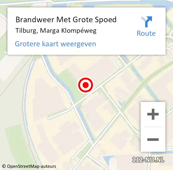 Locatie op kaart van de 112 melding: Brandweer Met Grote Spoed Naar Tilburg, Marga Klompéweg op 18 maart 2024 21:59