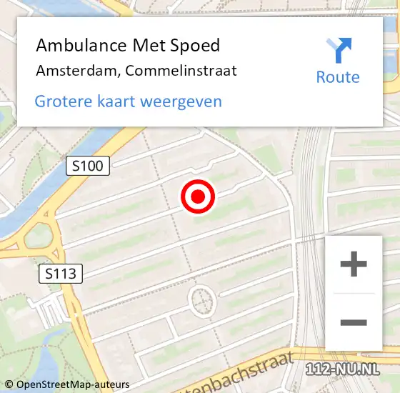 Locatie op kaart van de 112 melding: Ambulance Met Spoed Naar Amsterdam, Commelinstraat op 19 maart 2024 00:35