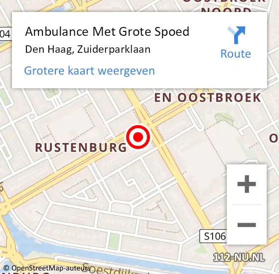 Locatie op kaart van de 112 melding: Ambulance Met Grote Spoed Naar Den Haag, Zuiderparklaan op 19 maart 2024 06:27