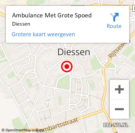 Locatie op kaart van de 112 melding: Ambulance Met Grote Spoed Naar Diessen op 19 maart 2024 06:50