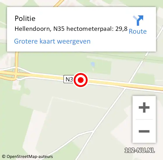 Locatie op kaart van de 112 melding: Politie Hellendoorn, N35 hectometerpaal: 29,8 op 19 maart 2024 07:12