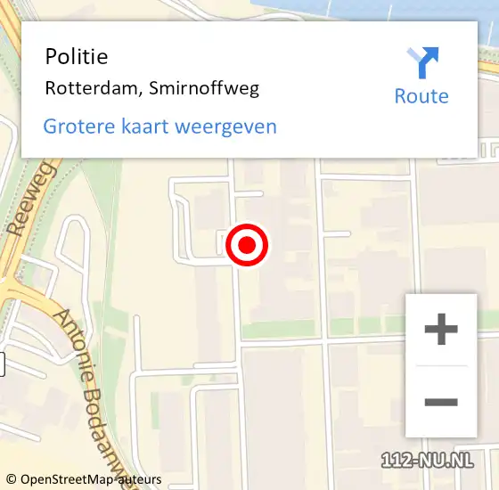 Locatie op kaart van de 112 melding: Politie Rotterdam, Smirnoffweg op 19 maart 2024 08:06