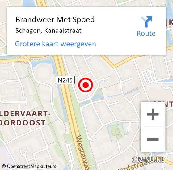 Locatie op kaart van de 112 melding: Brandweer Met Spoed Naar Schagen, Kanaalstraat op 19 maart 2024 09:03