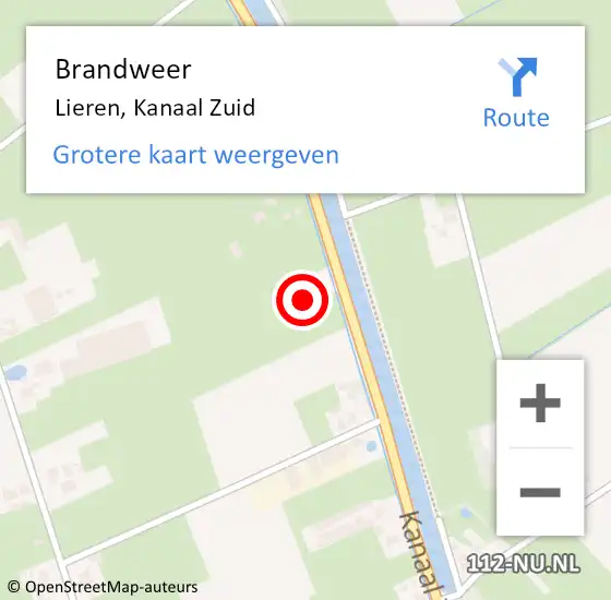 Locatie op kaart van de 112 melding: Brandweer Lieren, Kanaal Zuid op 19 maart 2024 09:21