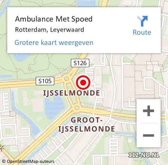 Locatie op kaart van de 112 melding: Ambulance Met Spoed Naar Rotterdam, Leyerwaard op 19 maart 2024 09:33
