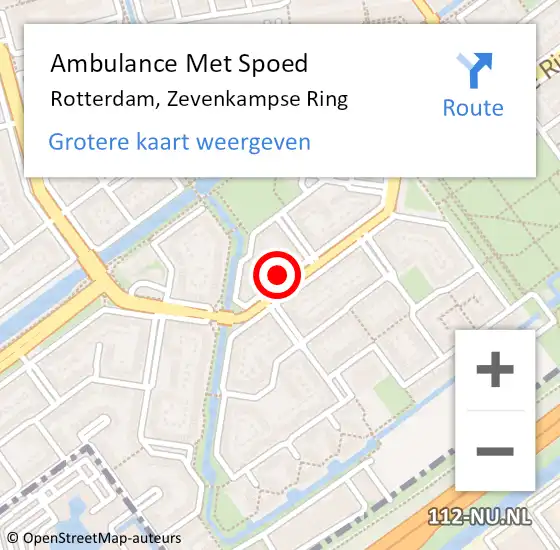 Locatie op kaart van de 112 melding: Ambulance Met Spoed Naar Rotterdam, Zevenkampse Ring op 19 maart 2024 10:43