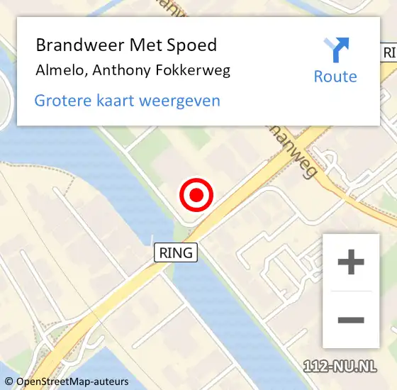 Locatie op kaart van de 112 melding: Brandweer Met Spoed Naar Almelo, Anthony Fokkerweg op 19 maart 2024 10:55