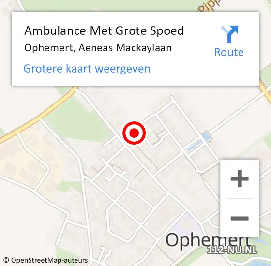 Locatie op kaart van de 112 melding: Ambulance Met Grote Spoed Naar Ophemert, Aeneas Mackaylaan op 29 september 2014 16:00