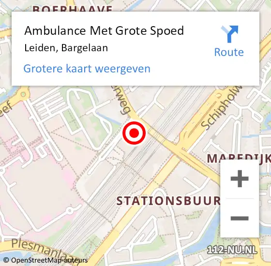 Locatie op kaart van de 112 melding: Ambulance Met Grote Spoed Naar Leiden, Bargelaan op 19 maart 2024 12:18