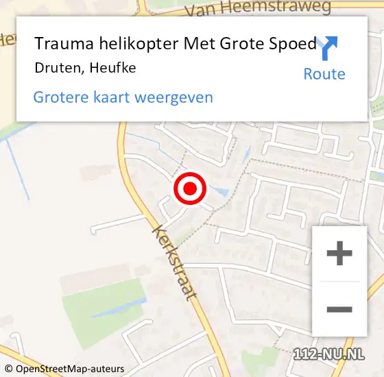 Locatie op kaart van de 112 melding: Trauma helikopter Met Grote Spoed Naar Druten, Heufke op 19 maart 2024 12:24