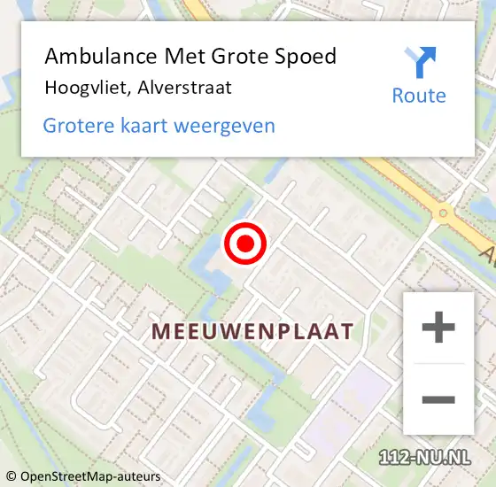 Locatie op kaart van de 112 melding: Ambulance Met Grote Spoed Naar Hoogvliet, Alverstraat op 19 maart 2024 12:26
