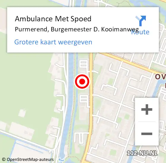 Locatie op kaart van de 112 melding: Ambulance Met Spoed Naar Purmerend, Burgemeester D. Kooimanweg op 19 maart 2024 12:32