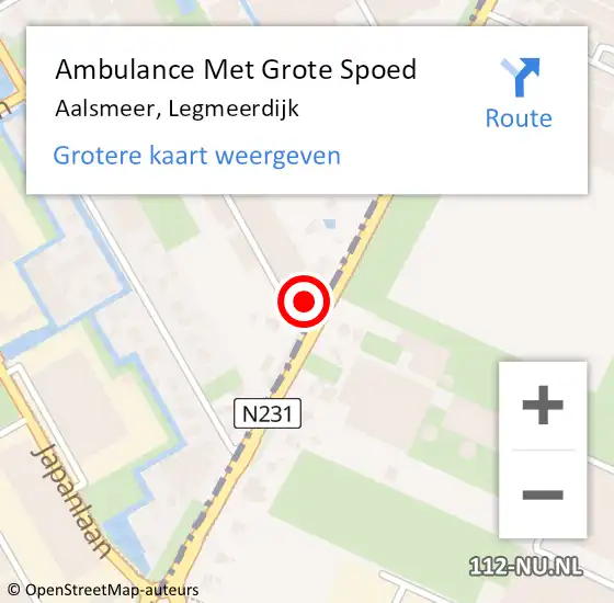 Locatie op kaart van de 112 melding: Ambulance Met Grote Spoed Naar Aalsmeer, Legmeerdijk op 19 maart 2024 12:38