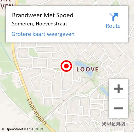 Locatie op kaart van de 112 melding: Brandweer Met Spoed Naar Someren, Hoevenstraat op 19 maart 2024 12:50