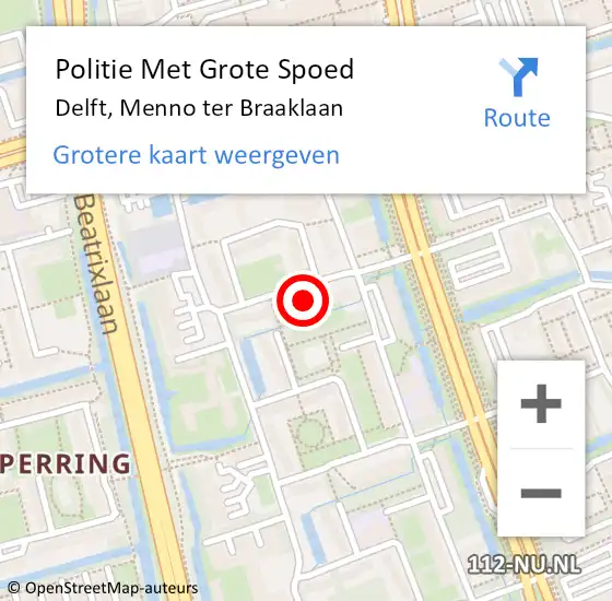 Locatie op kaart van de 112 melding: Politie Met Grote Spoed Naar Delft, Menno ter Braaklaan op 19 maart 2024 13:28