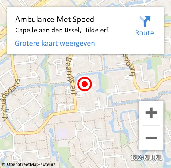 Locatie op kaart van de 112 melding: Ambulance Met Spoed Naar Capelle aan den IJssel, Hilde erf op 19 maart 2024 13:37