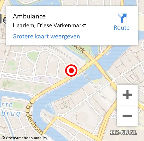 Locatie op kaart van de 112 melding: Ambulance Haarlem, Friese Varkenmarkt op 19 maart 2024 13:46