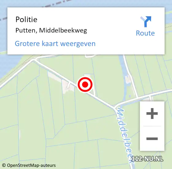 Locatie op kaart van de 112 melding: Politie Putten, Middelbeekweg op 19 maart 2024 14:00