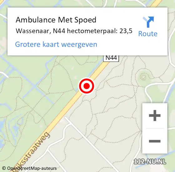 Locatie op kaart van de 112 melding: Ambulance Met Spoed Naar Wassenaar, N44 hectometerpaal: 23,5 op 19 maart 2024 14:02