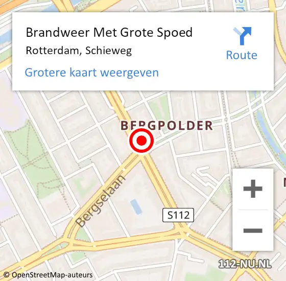 Locatie op kaart van de 112 melding: Brandweer Met Grote Spoed Naar Rotterdam, Schieweg op 19 maart 2024 14:08