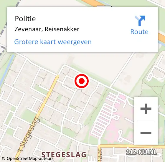 Locatie op kaart van de 112 melding: Politie Zevenaar, Reisenakker op 19 maart 2024 14:08