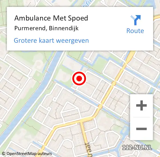 Locatie op kaart van de 112 melding: Ambulance Met Spoed Naar Purmerend, Binnendijk op 19 maart 2024 14:11