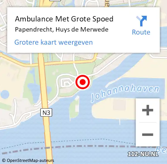 Locatie op kaart van de 112 melding: Ambulance Met Grote Spoed Naar Papendrecht, Huys de Merwede op 19 maart 2024 14:11