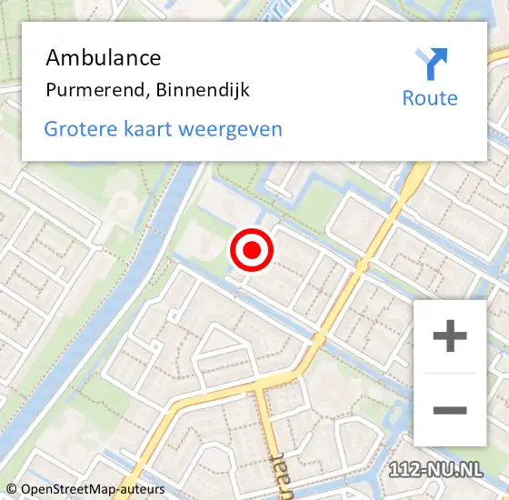 Locatie op kaart van de 112 melding: Ambulance Purmerend, Binnendijk op 19 maart 2024 14:12