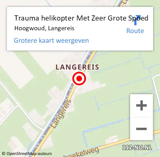 Locatie op kaart van de 112 melding: Trauma helikopter Met Zeer Grote Spoed Naar Hoogwoud, Langereis op 19 maart 2024 14:24